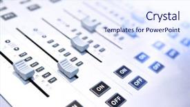  Presentation with audio mixing - Amazing PPT theme having sound board - audio mixing console backdrop and a sky blue colored foreground