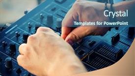  Presentation with hand up - Amazing PPT theme having sound board - closeup of dj hand backdrop and a ocean colored foreground