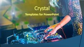  Presentation with recording studio mixing console - Presentation design enhanced with sound board - dj turntable console mixer controlling background and a tawny brown colored foreground