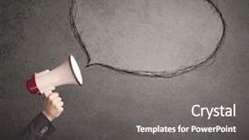  Presentation with bubble - Presentation theme featuring sound bubbles - caucasian business hand holding megaphone background and a  colored foreground