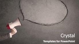  Presentation with bubble - Cool new presentation theme with sound bubbles - caucasian business hand holding megaphone backdrop and a  colored foreground