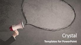  Presentation with bubble - Presentation featuring sound bubbles - caucasian business hand holding megaphone background and a gray colored foreground