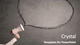  Presentation with bubble - Presentation theme consisting of sound bubbles - caucasian business hand holding megaphone background and a  colored foreground