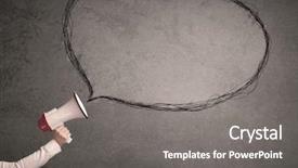  Presentation with bubble - PPT theme enhanced with sound bubbles - caucasian business hand holding megaphone background and a  colored foreground