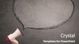  Presentation with bubble - Cool new PPT theme with sound bubbles - caucasian business hand holding megaphone backdrop and a  colored foreground