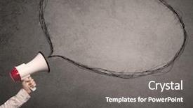  Presentation with bubble - Presentation design featuring sound bubbles - caucasian business hand holding megaphone background and a  colored foreground