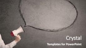  Presentation with bubble - PPT theme consisting of sound bubbles - caucasian business hand holding megaphone background and a  colored foreground