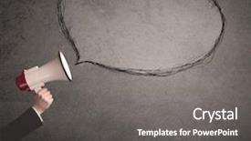  Presentation with bubble - Cool new slide deck with sound bubbles - caucasian business hand holding megaphone backdrop and a  colored foreground