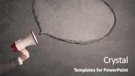  Presentation with sound - Slides having sound bubbles - caucasian business hand holding megaphone background and a  colored foreground