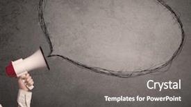  Presentation with bubble - PPT theme enhanced with sound bubbles - caucasian business hand holding megaphone background and a  colored foreground