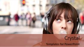  Presentation with listening woman - Theme featuring sound bubbles - portrait of young woman listening background and a  colored foreground