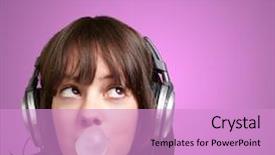  Presentation with carnatic music - Slides having sound bubbles - portrait of young woman listening background and a lilac colored foreground