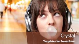  Presentation with listening woman - Beautiful PPT layouts featuring sound bubbles - portrait of young woman listening backdrop and a tawny brown colored foreground