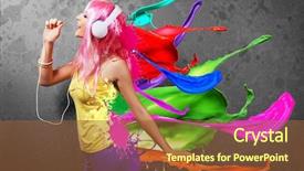  Presentation with music headphones - Presentation theme featuring sound effects - young woman listening to music background and a tawny brown colored foreground