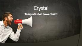 Presentation with angry - Presentation theme consisting of sound energy - angry young man shouting megaphone background and a dark gray colored foreground