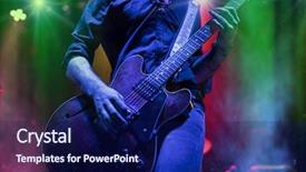  Presentation with stage - PPT layouts with sound energy - man is playing guitar background and a navy blue colored foreground