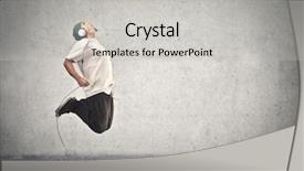  Presentation with rapper - Amazing PPT theme having sound energy - young rapper jumps and listens backdrop and a light gray colored foreground