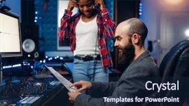  Presentation with recording studio - PPT theme with sound engineer and female singer background and a navy blue colored foreground