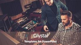  Presentation with working together - Cool new slide deck with sound engineer and producer working backdrop and a violet colored foreground