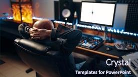  Presentation with communication and control engineering - Presentation theme featuring sound engineer at remote control background and a wine colored foreground