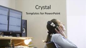  Presentation with music industry - Beautiful slide set featuring sound engineer listening to music backdrop and a light gray colored foreground