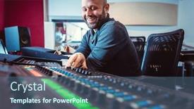  Presentation with sound - Amazing presentation theme having sound-engineer-mixing-a-song backdrop and a ocean colored foreground