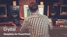  Presentation with recording studio - Cool new slide deck with electronic records - sound engineer working at mixing backdrop and a coral colored foreground