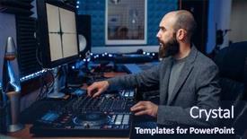  Presentation with recording studio - Cool new slide set with sound engineer working backdrop and a navy blue colored foreground