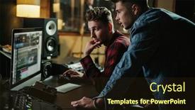  Presentation with music studio - PPT layouts featuring sound engineer working in a music studio background and a wine colored foreground