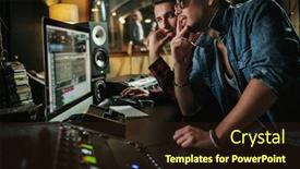  Presentation with music studio - Slides having sound engineer working in a music studio background and a wine colored foreground