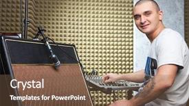  Presentation with recording studio - Colorful PPT theme enhanced with music producer - man in recording studio sitting backdrop and a violet colored foreground