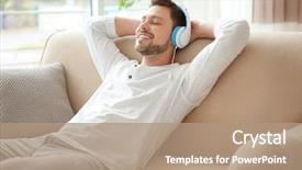  Presentation with werry old man and gis music - PPT theme consisting of recreation relaxation - young man listening to music background and a coral colored foreground