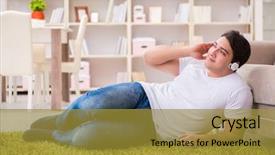  Presentation with listening - Colorful PPT theme enhanced with qu mica - young man student listening backdrop and a gold colored foreground