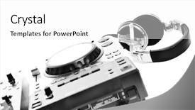  Presentation with gramophone - Audience pleasing presentation consisting of sound mixer - dj equipment gramophone and mixete backdrop and a white colored foreground