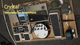  Presentation with multi - Audience pleasing presentation theme consisting of sound mixer - guitar multi effects device backdrop and a tawny brown colored foreground