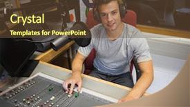  Presentation with radio - PPT theme enhanced with sound mixer - handsome cheerful radio host moderating background and a tawny brown colored foreground