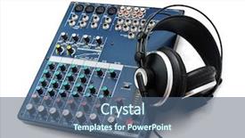  Presentation with teal design music - Slide set having sound mixer - mixing console and headphones element background and a ocean colored foreground