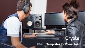  Presentation with audio mixing - Presentation consisting of sound mixer - young man and female professionals background and a dark gray colored foreground