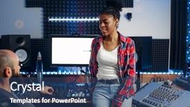  Presentation with performer - Audience pleasing presentation theme consisting of sound operator and female performer backdrop and a ocean colored foreground