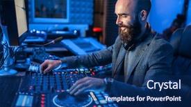  Presentation with recording studio - Slide set with sound operator at remote control background and a navy blue colored foreground