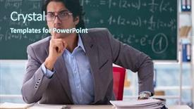  Presentation with math teacher - Audience pleasing presentation design consisting of sound physics - young handsome math teacher backdrop and a ocean colored foreground