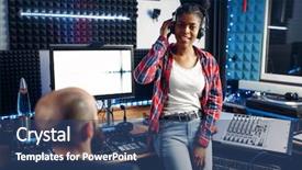  Presentation with performer - Presentation design featuring sound producer and female performer background and a ocean colored foreground