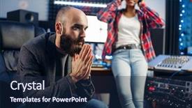  Presentation with recording studio - PPT theme consisting of sound producer and female singer recording studio background and a navy blue colored foreground