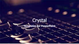  Presentation with music studio - Presentation theme enhanced with close-up of sound recording equipment knobs at music studio background and a navy blue colored foreground