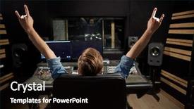  Presentation with recording studio mixing console - PPT theme featuring sound recording studio showing rock background and a black colored foreground