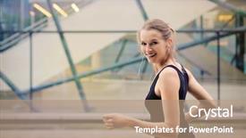  Presentation with running - Cool new PPT theme with sound reflection light - smiling woman running backdrop and a coral colored foreground