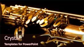  Presentation with golden - Amazing PPT theme having sound reflection light - tenor sax golden saxophone macro backdrop and a wine colored foreground