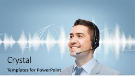  Presentation with sound signal - Slide deck enhanced with soundwave - business people technology and service background and a light blue colored foreground