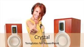  Presentation with funni music masters - Presentation theme with soundwave - funny young girl listening music background and a coral colored foreground