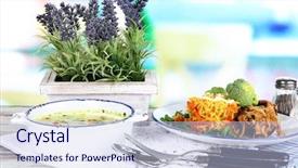  Presentation with napkins - PPT layouts enhanced with soup and rice with meat in plates on napkins on wooden table on window background background and a sky blue colored foreground